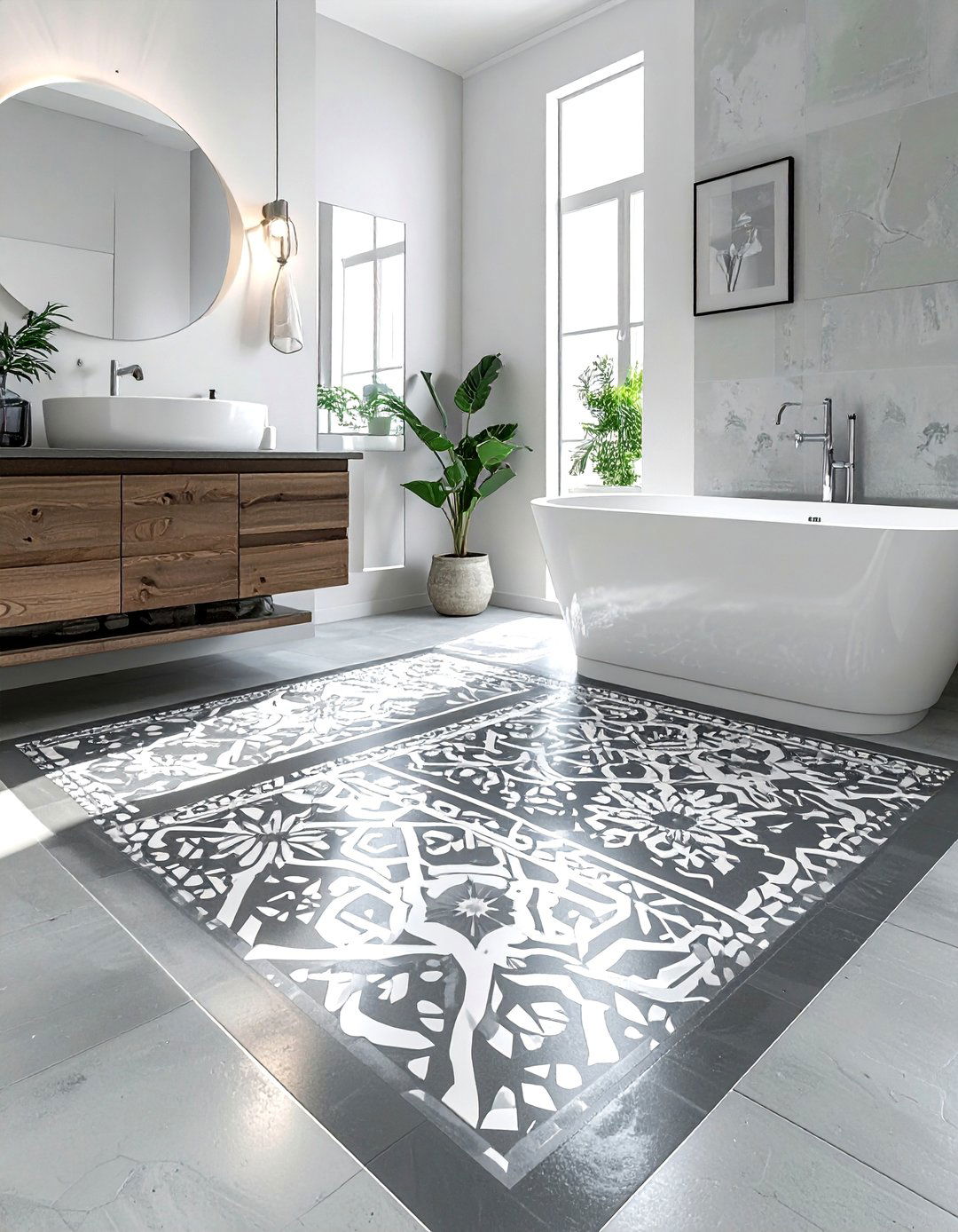 Stenciled bathroom floor - 30 budget bathroom ideas
