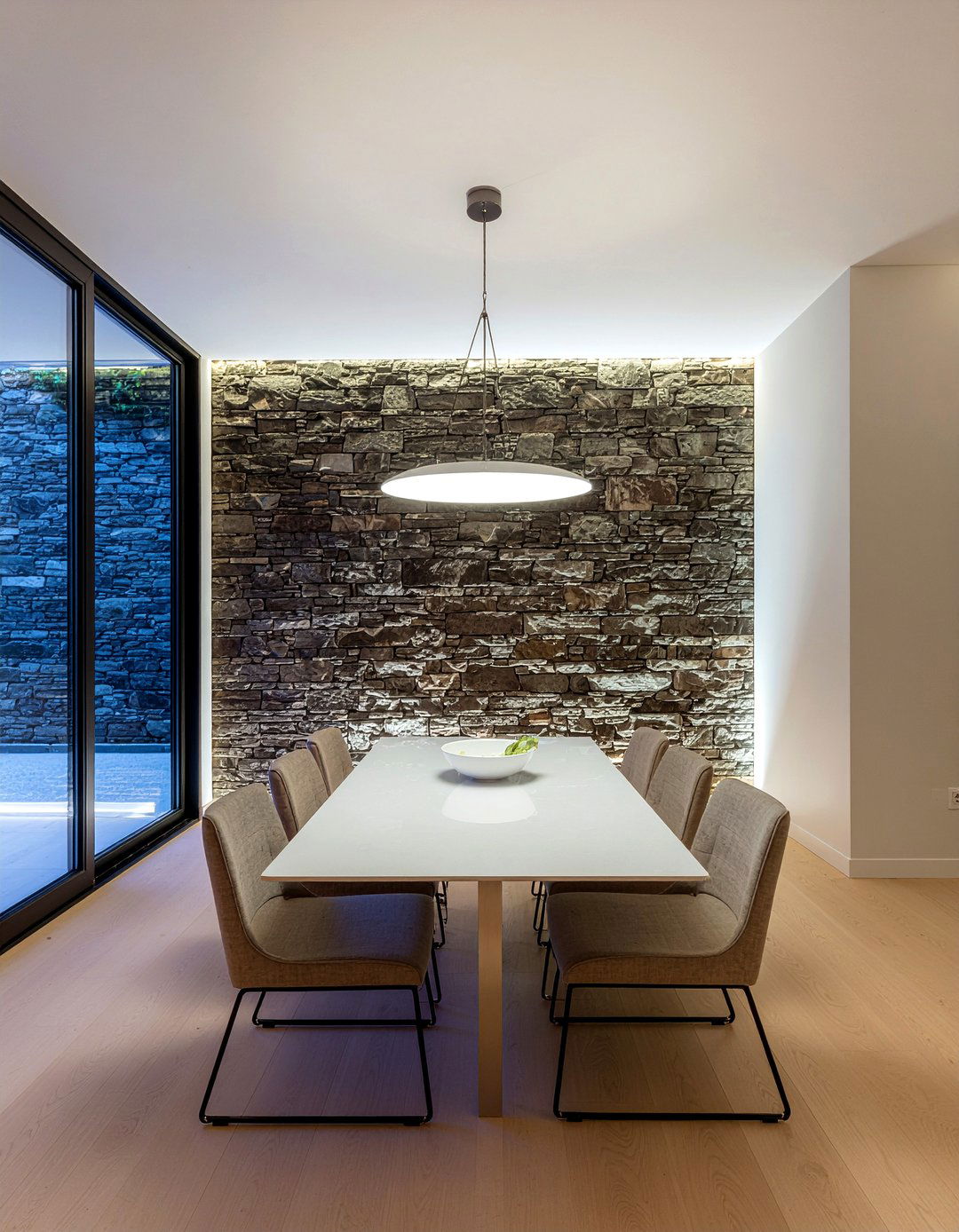 Stone Accent Wall - 30 rustic modern dining room ideas