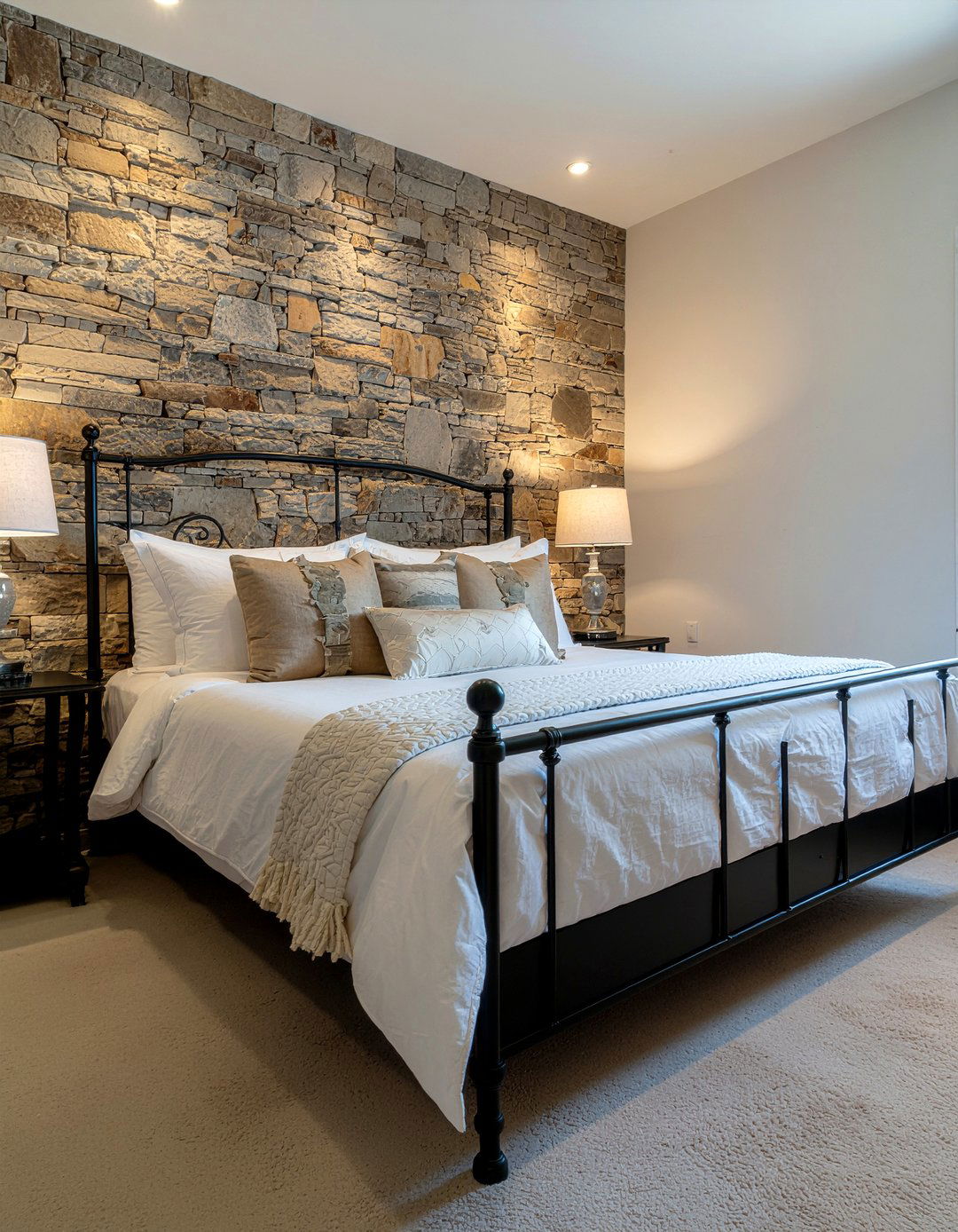 Stone Accent Wall - 30 Tuscan bedroom ideas