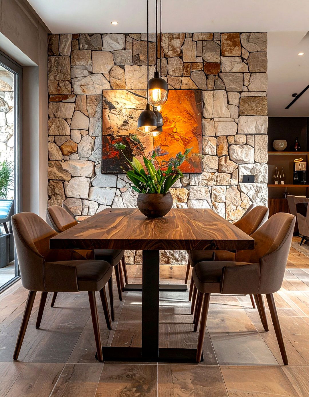 Stone Accent Wall - 30 Tuscan dining room ideas