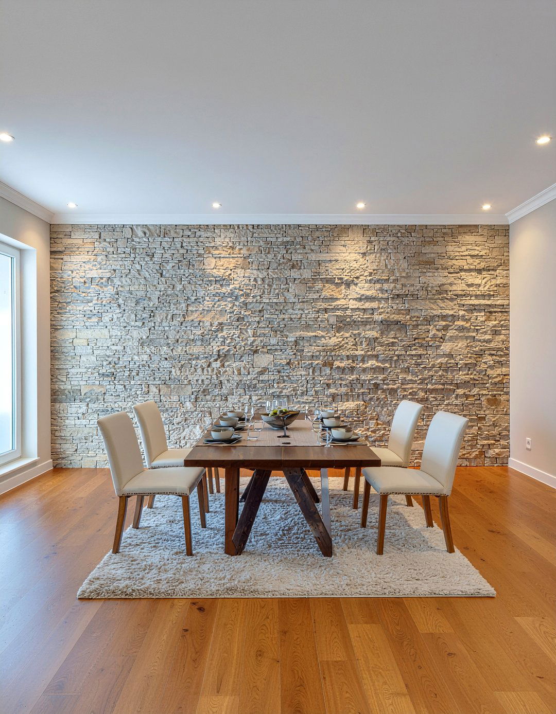 Stone Accent Wall - 30 earthy dining room ideas