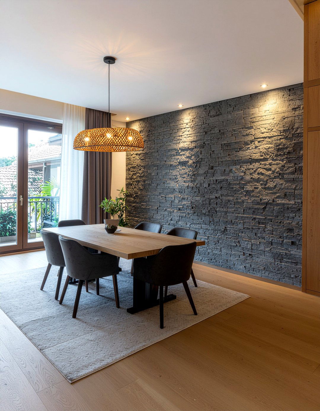 Stone Accent Wall - 30 Japanese dining room ideas