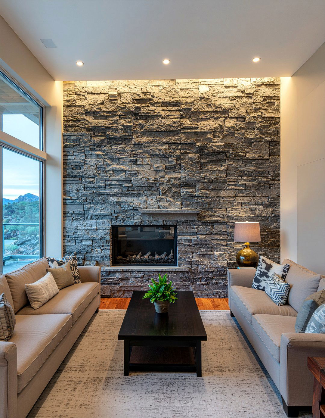 Stone Accent Wall - 30 lodge living room ideas