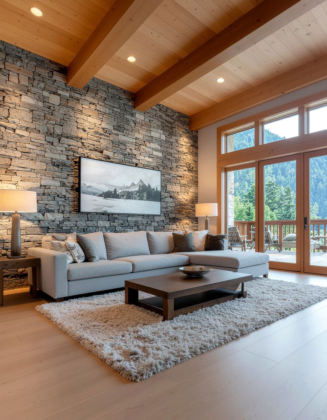Stone Accent Wall Living Room - 30 nature themed living room ideas