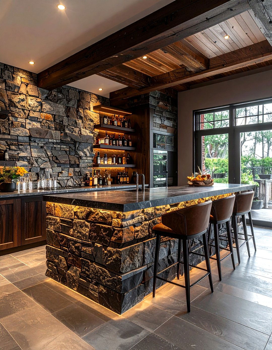 Stone Backsplash Dry Bar - 30 dining room dry bar ideas
