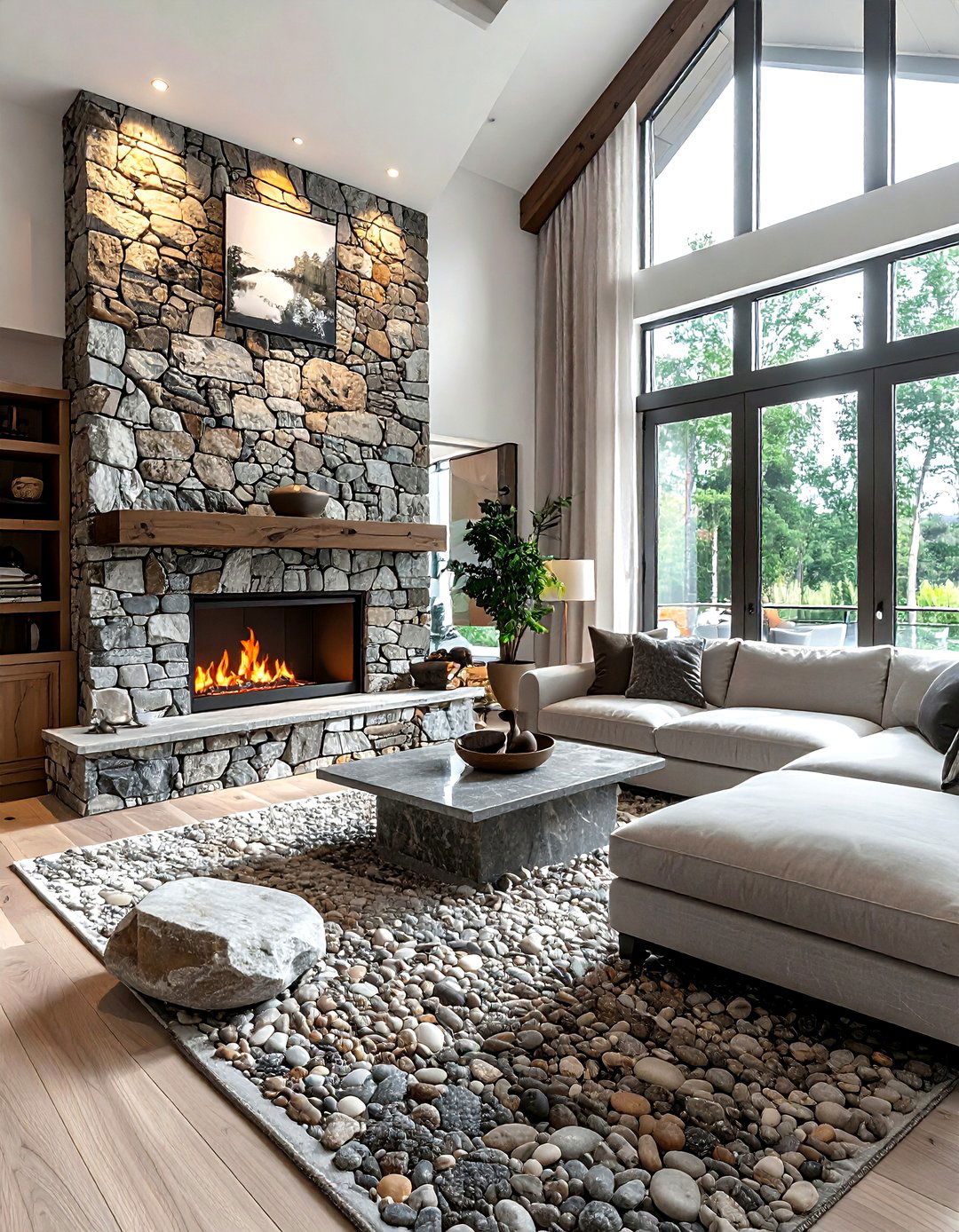 Stone Feature Living Room - 30 zen living room ideas