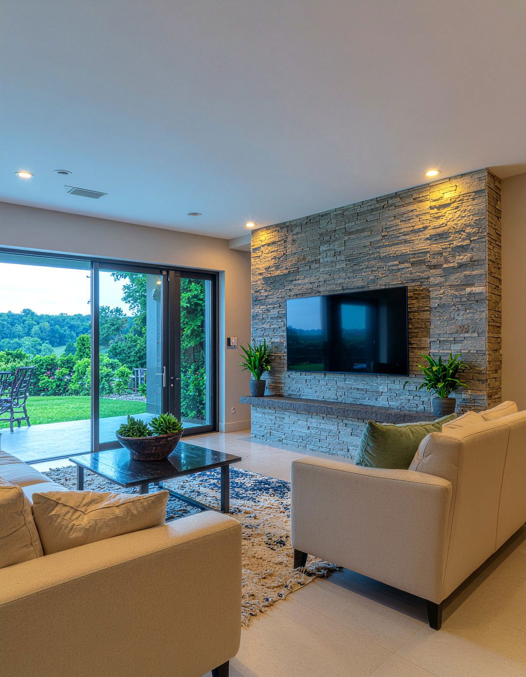 Stone Feature Media Wall - 30 living room media wall ideas