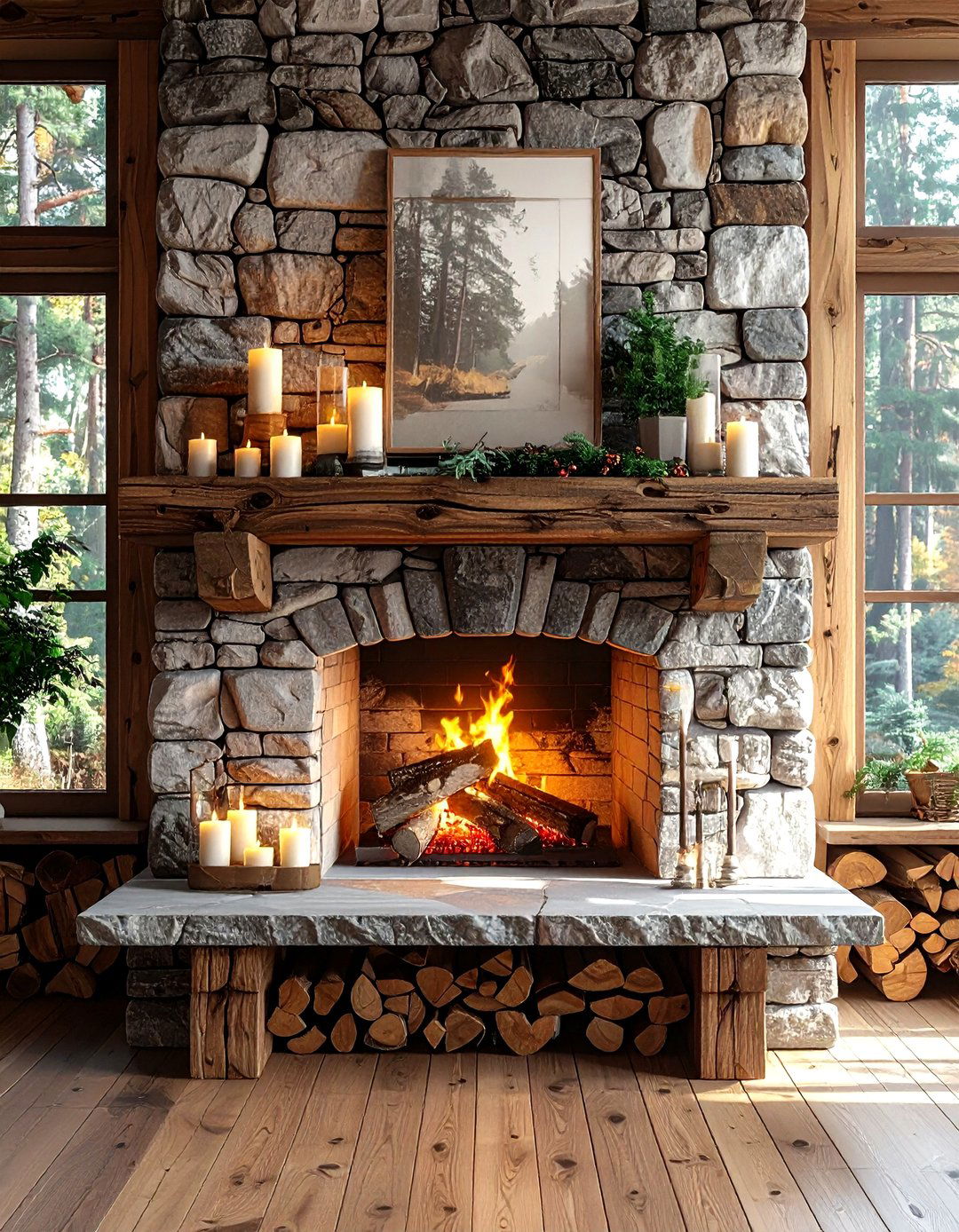 Stone Fireplace - 30 woodland decor ideas
