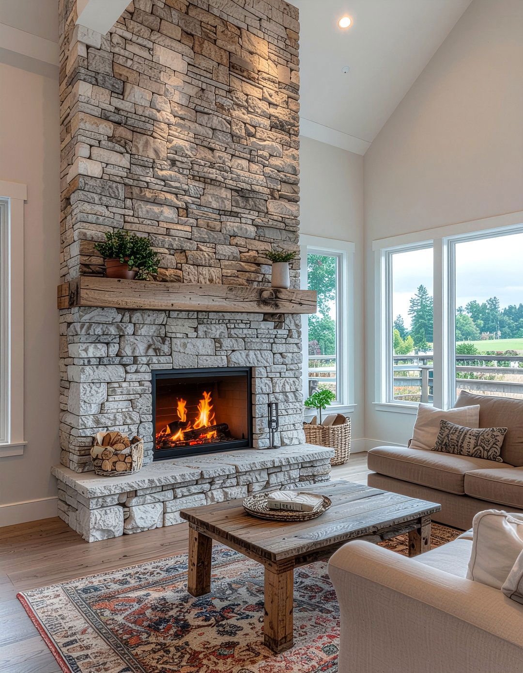Stone Fireplace - 30 farmhouse home decor ideas