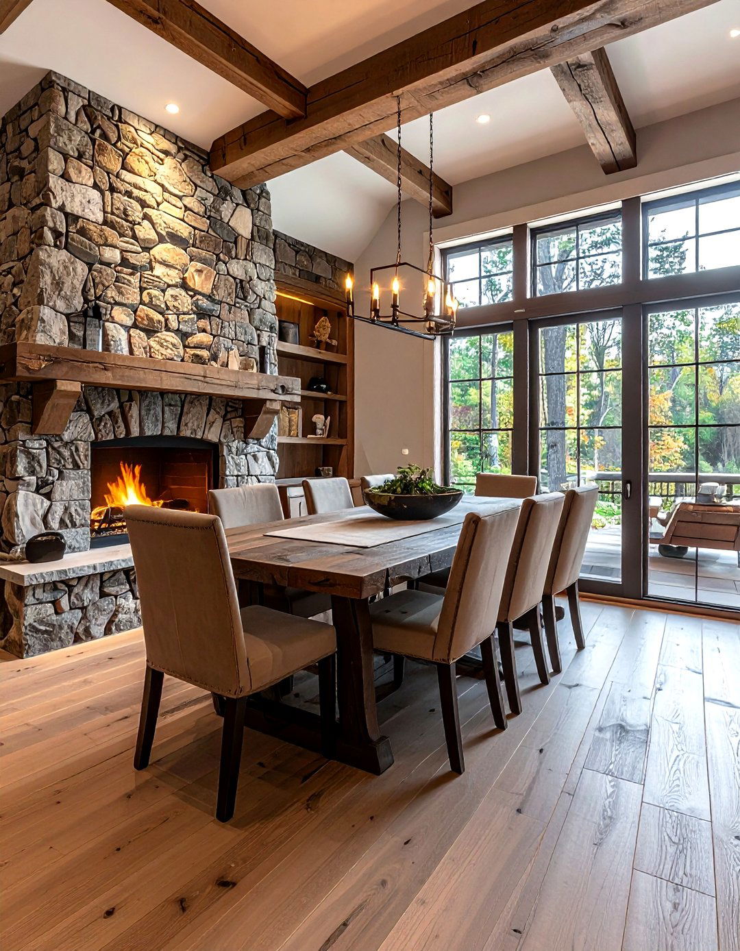 Stone Fireplace Dining Area - 30 woodland dining room ideas