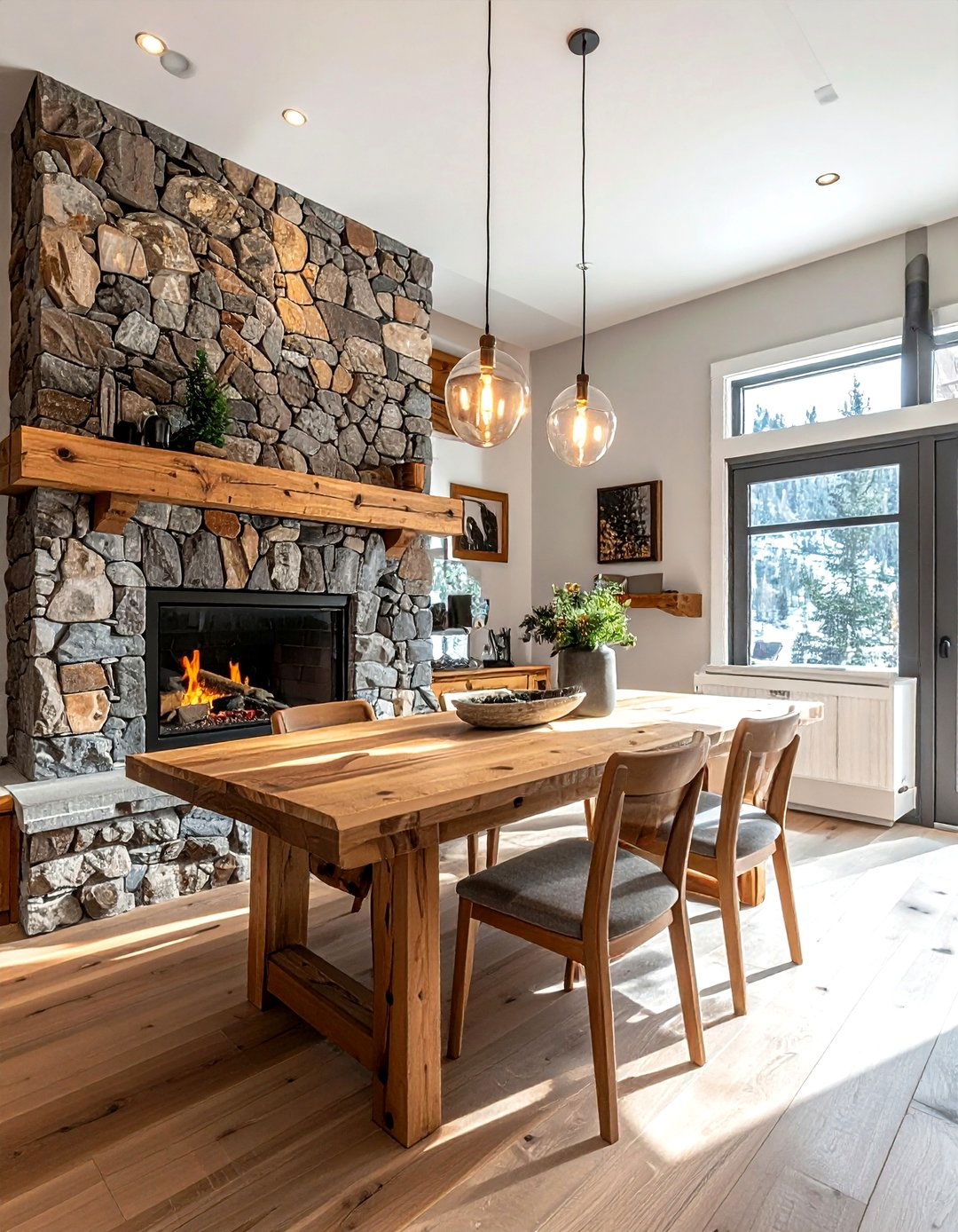 Stone Fireplace Dining Area - 30 Aspen dining room ideas