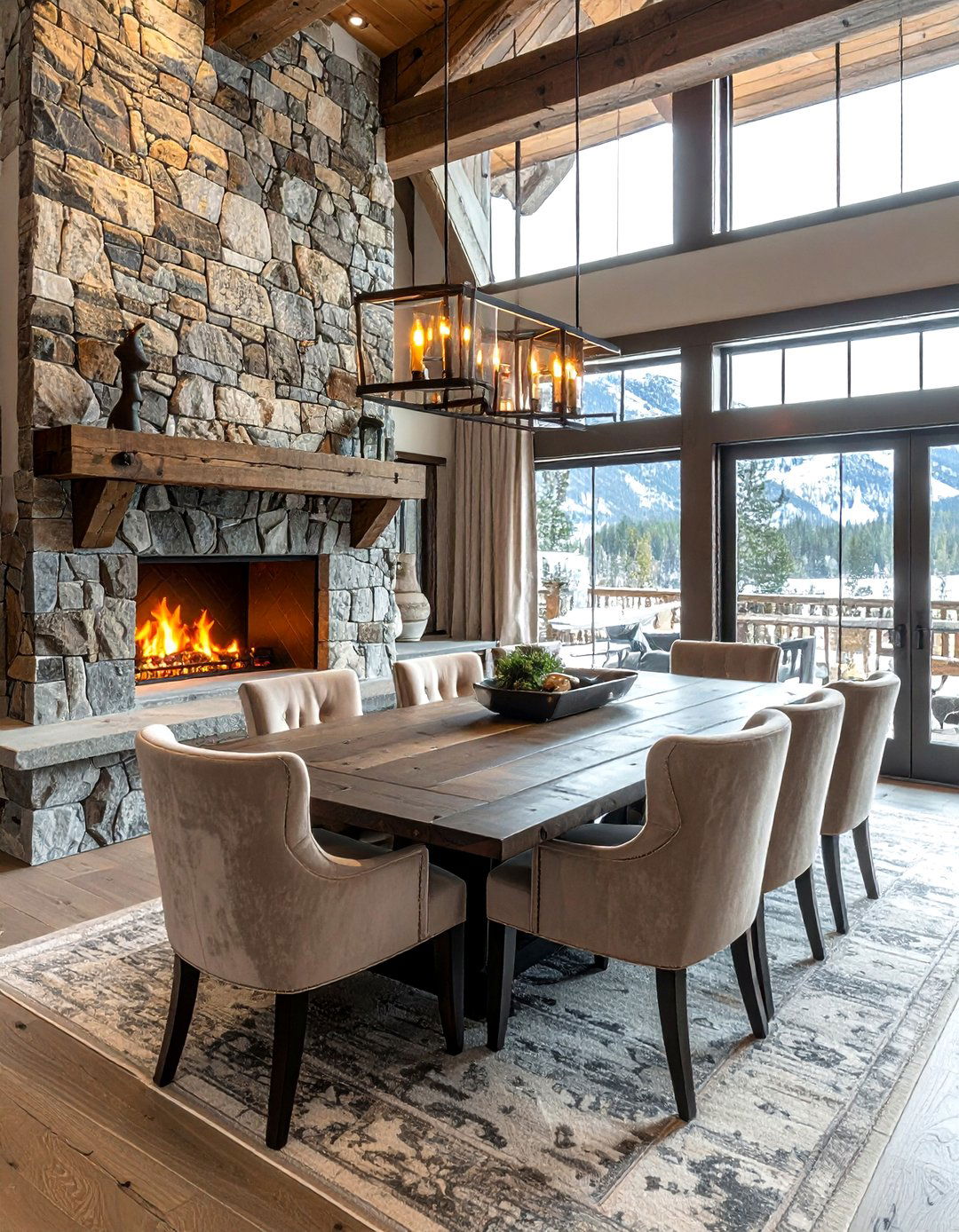 Stone Fireplace Dining - 30 lodge dining room ideas