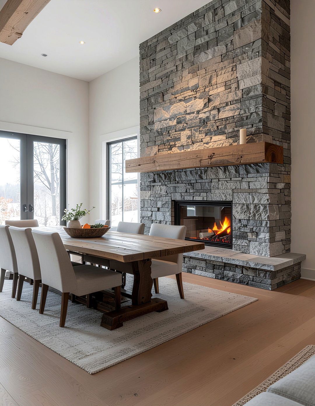 Stone Fireplace Feature - 30 farmland dining room ideas