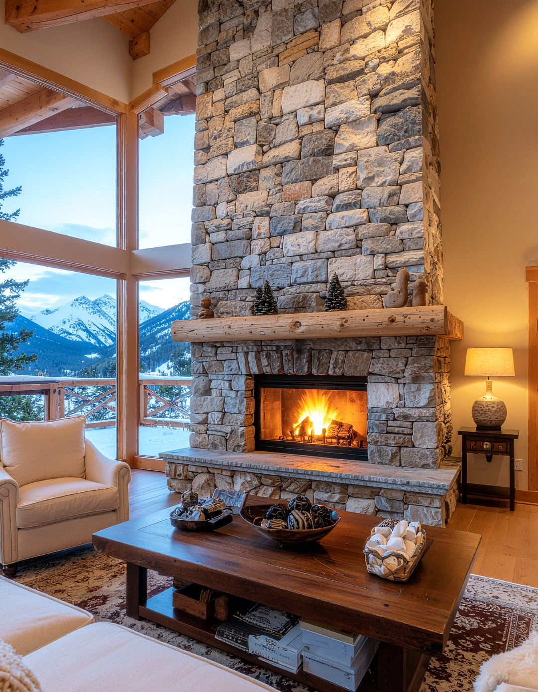Stone Fireplace Mantel - 30 living room mountain furniture ideas