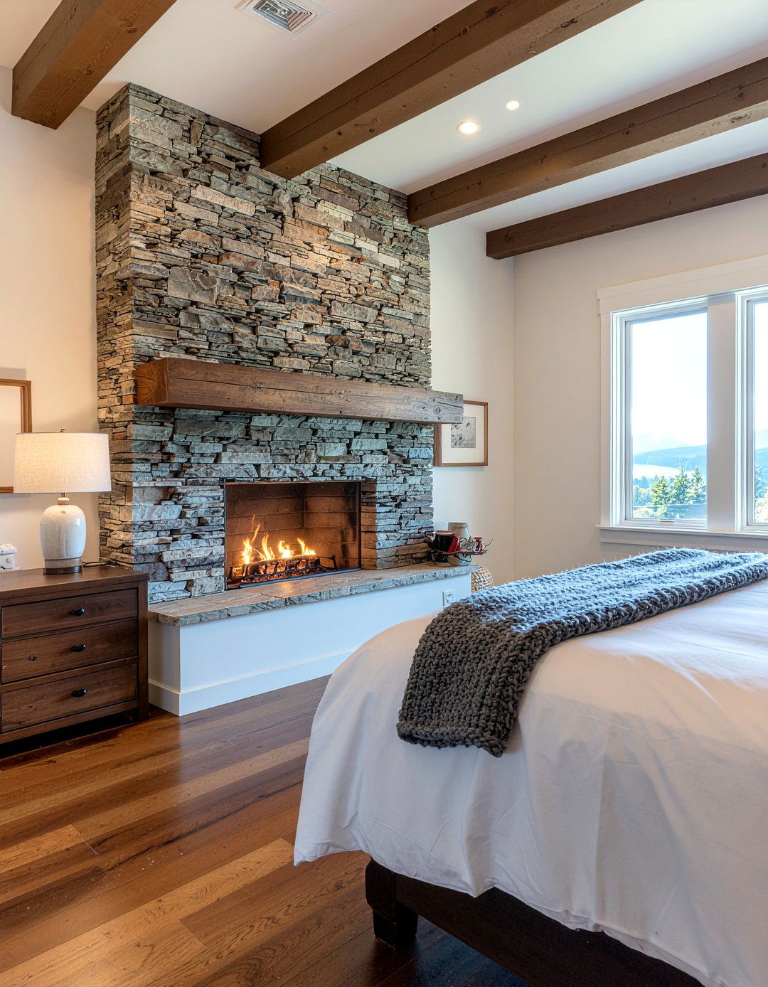 Stone Fireplace Surround - 30 bedroom gas fireplace ideas