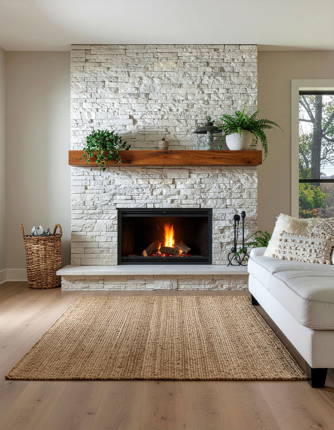 Stone Fireplace Surround - 30 warm minimalist living room ideas