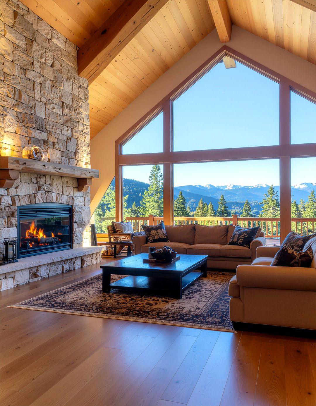 Stone Fireplace Surround - 30 living room vaulted ceiling ideas