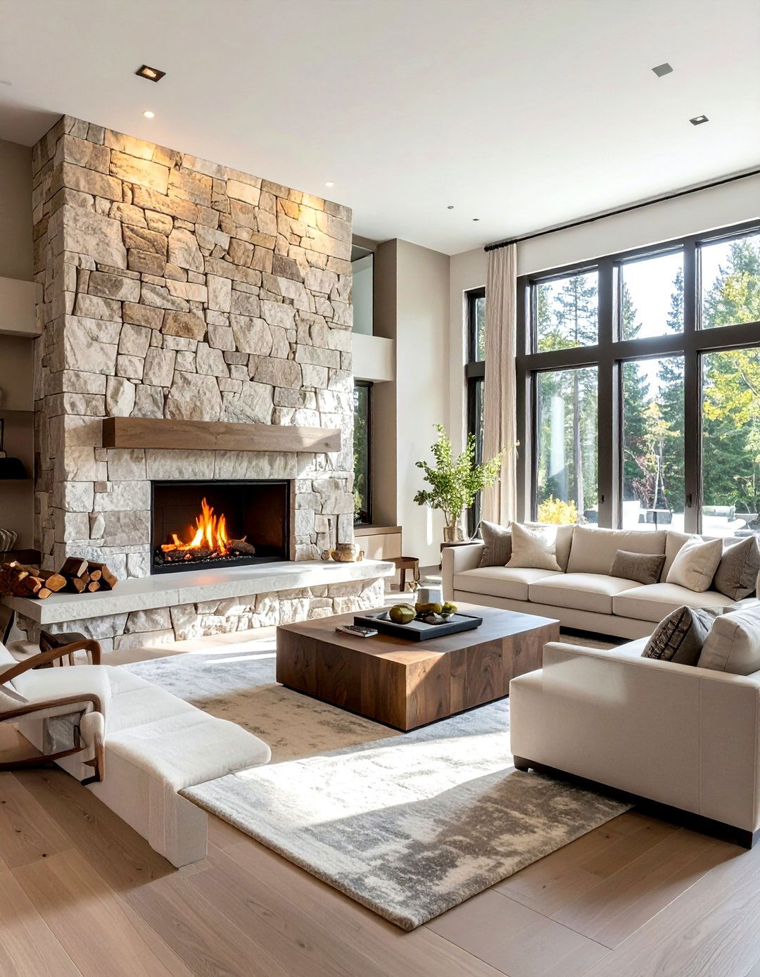 Stone Fireplace Surround - 30 rich decor ideas