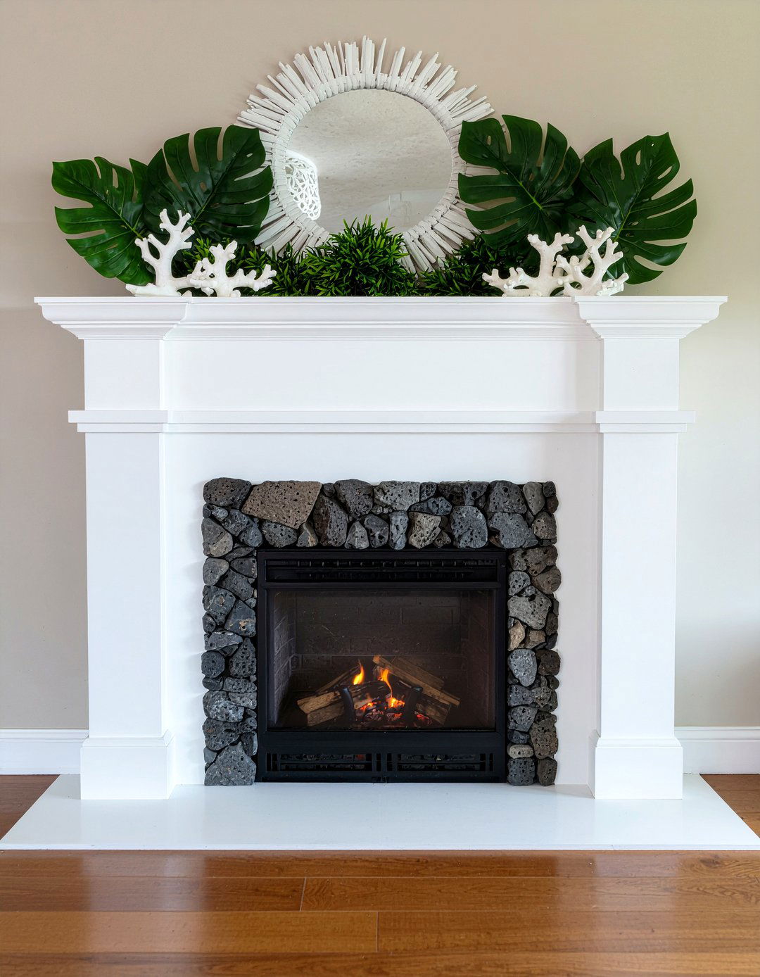 Stone Fireplace With Tropical Mantel - 30 Hawaiian living room ideas