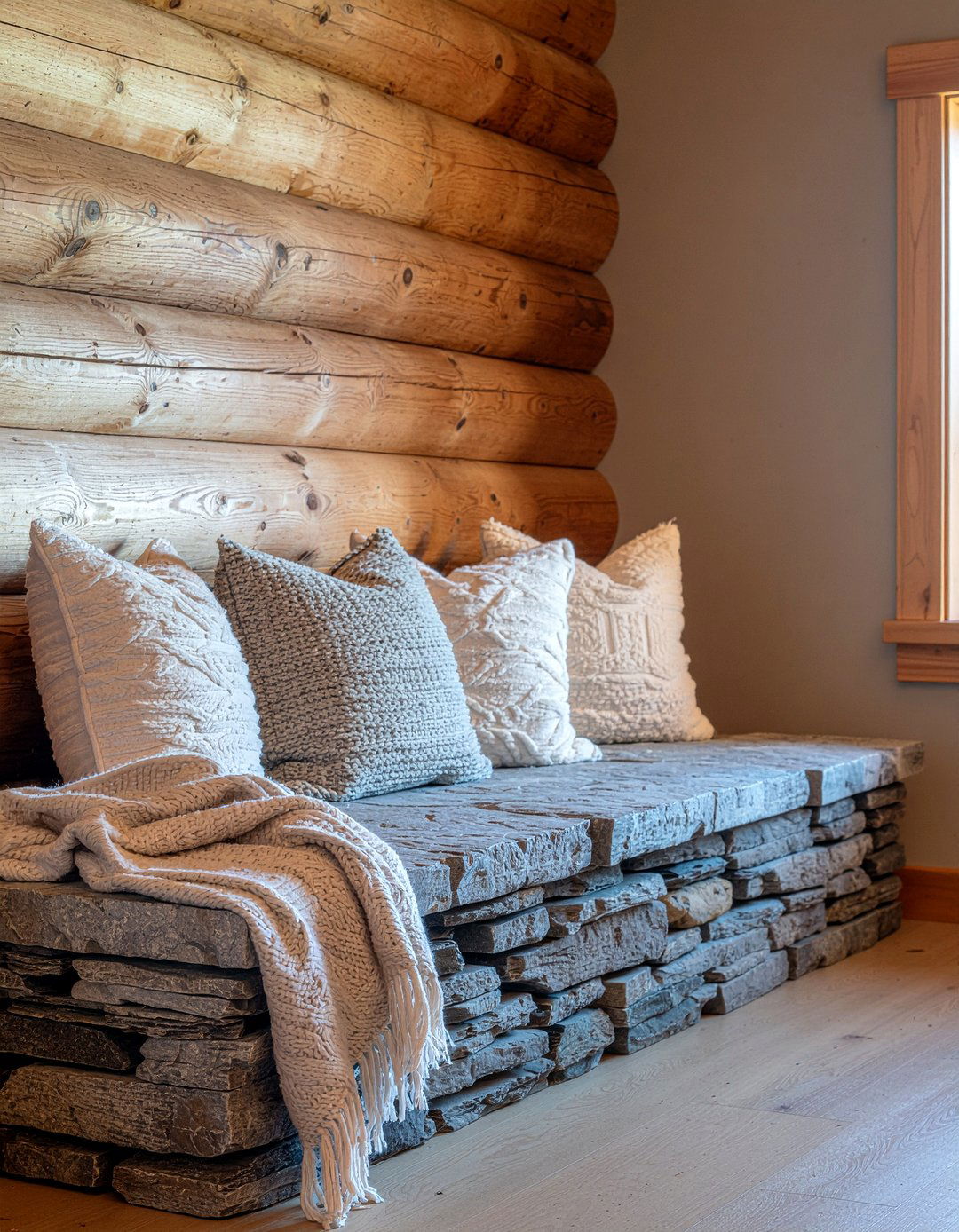 Stone Hearth Seating - 30 lodge living room ideas