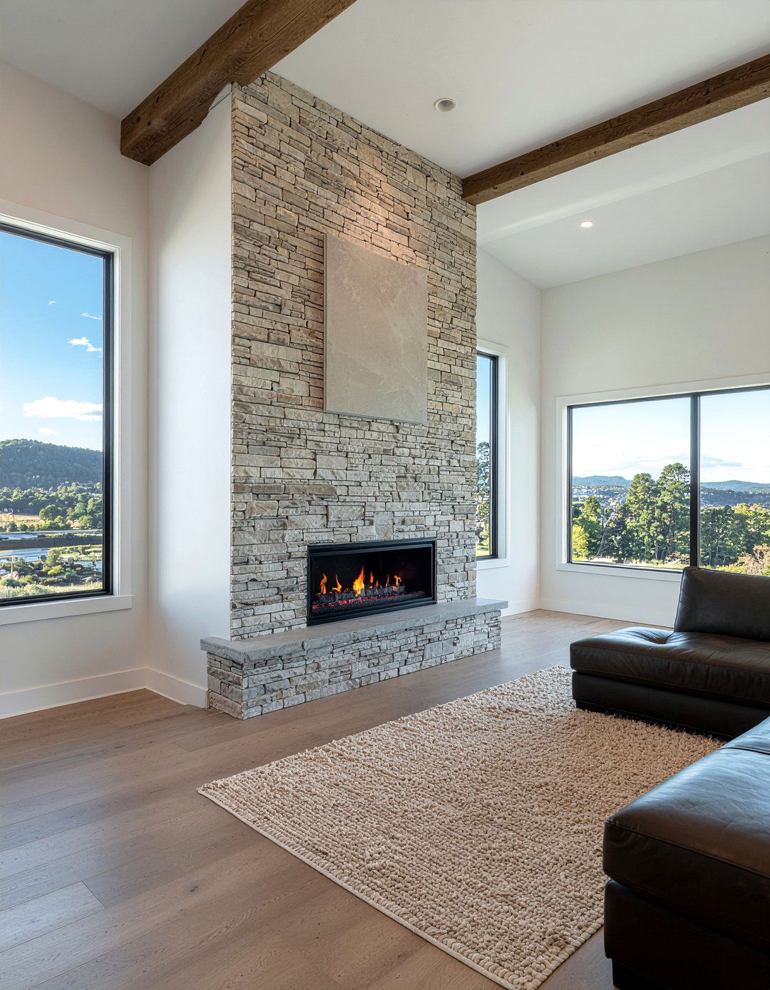 Stone Linear Fireplace Surround - 30 living room linear fireplace ideas