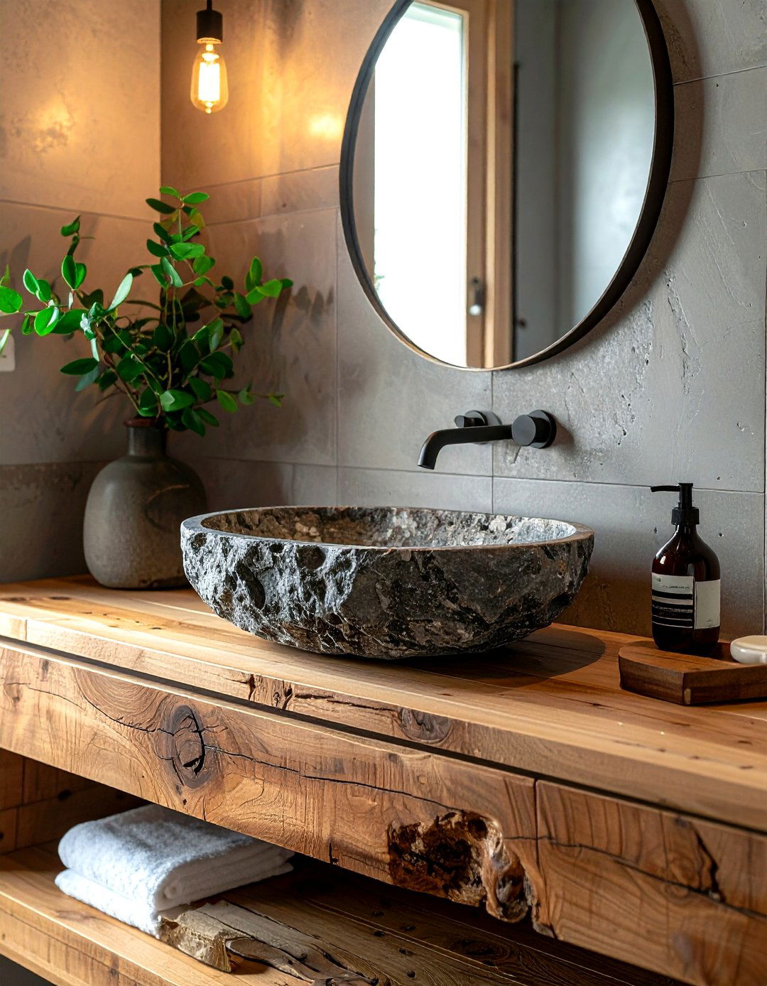 Stone Sink Bathroom - 30 botanical bathroom ideas