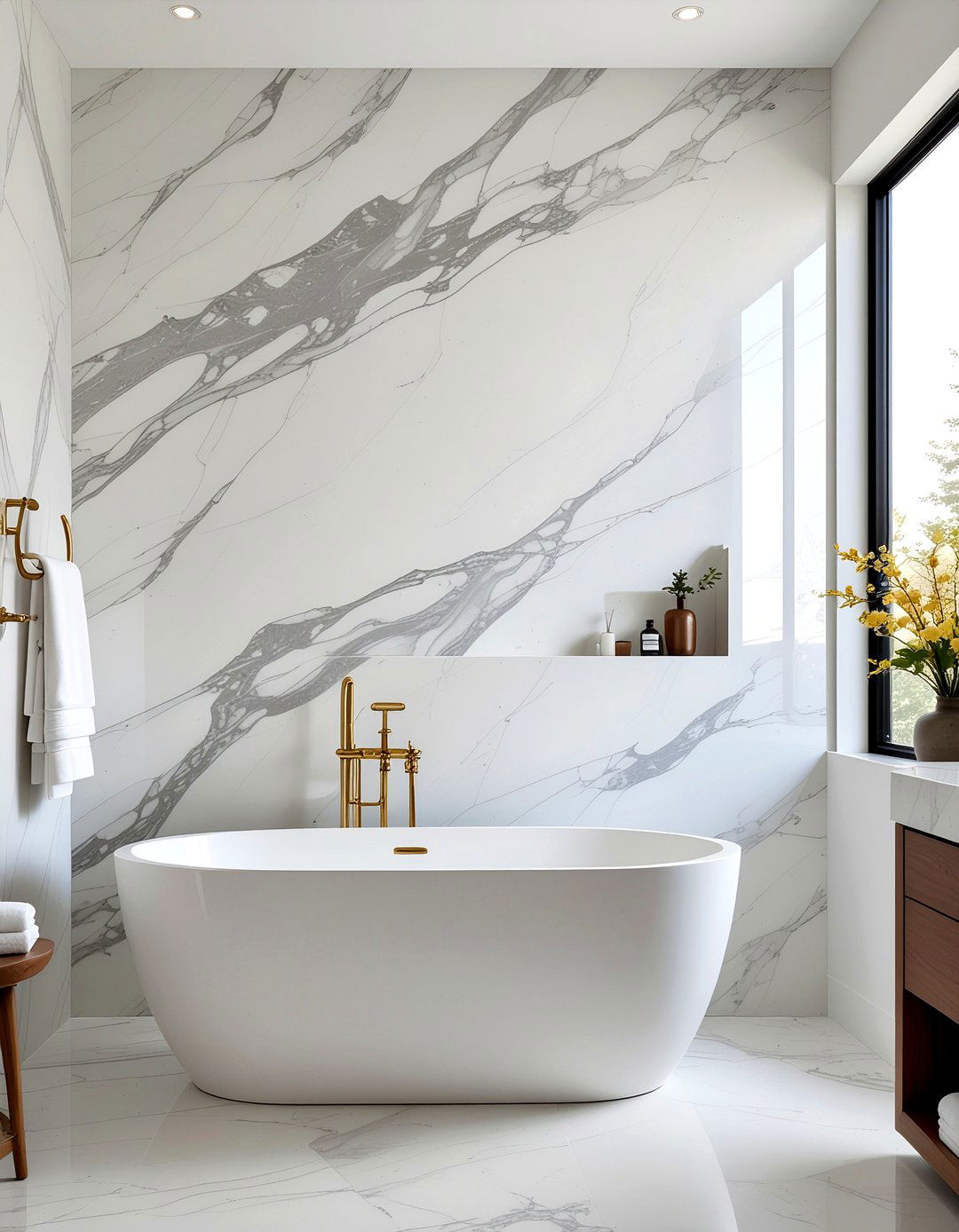 Stone Slab Wall - 30 bathroom focal wall ideas