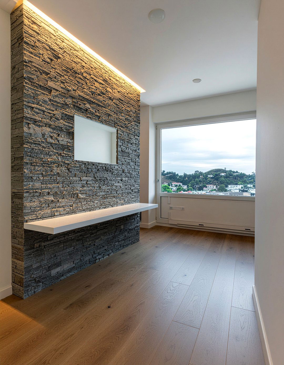 Stone Texture Wall Mounted Console - 30 living room floating tv unit ideas