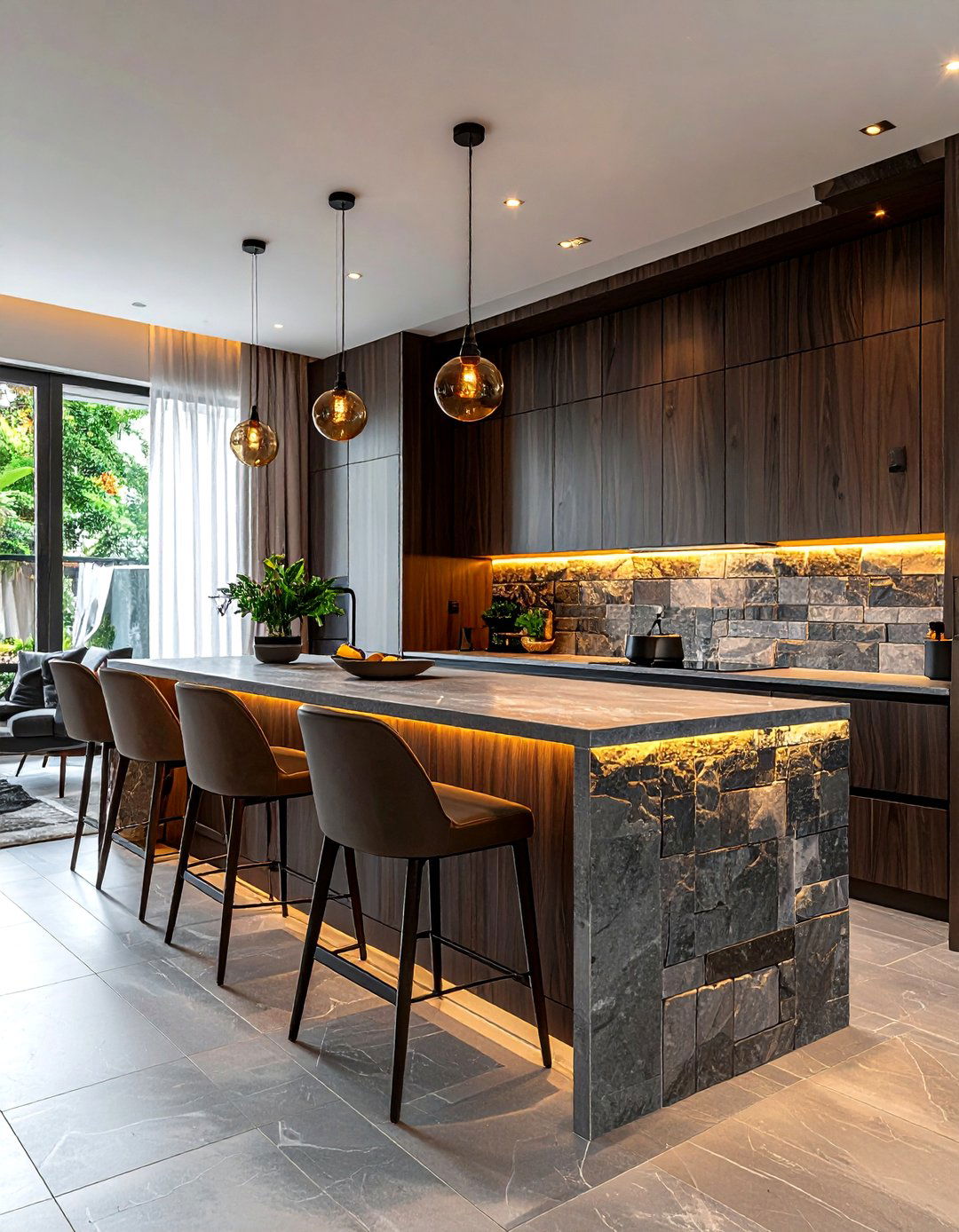 Stone Tile Bar Backsplash - 30 dining room built-in bar ideas