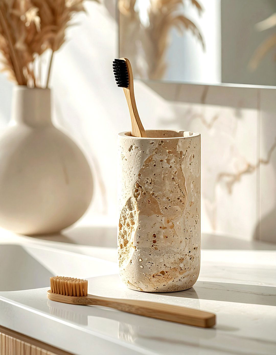Stone Toothbrush Holder - 30 beige bathroom accessories ideas