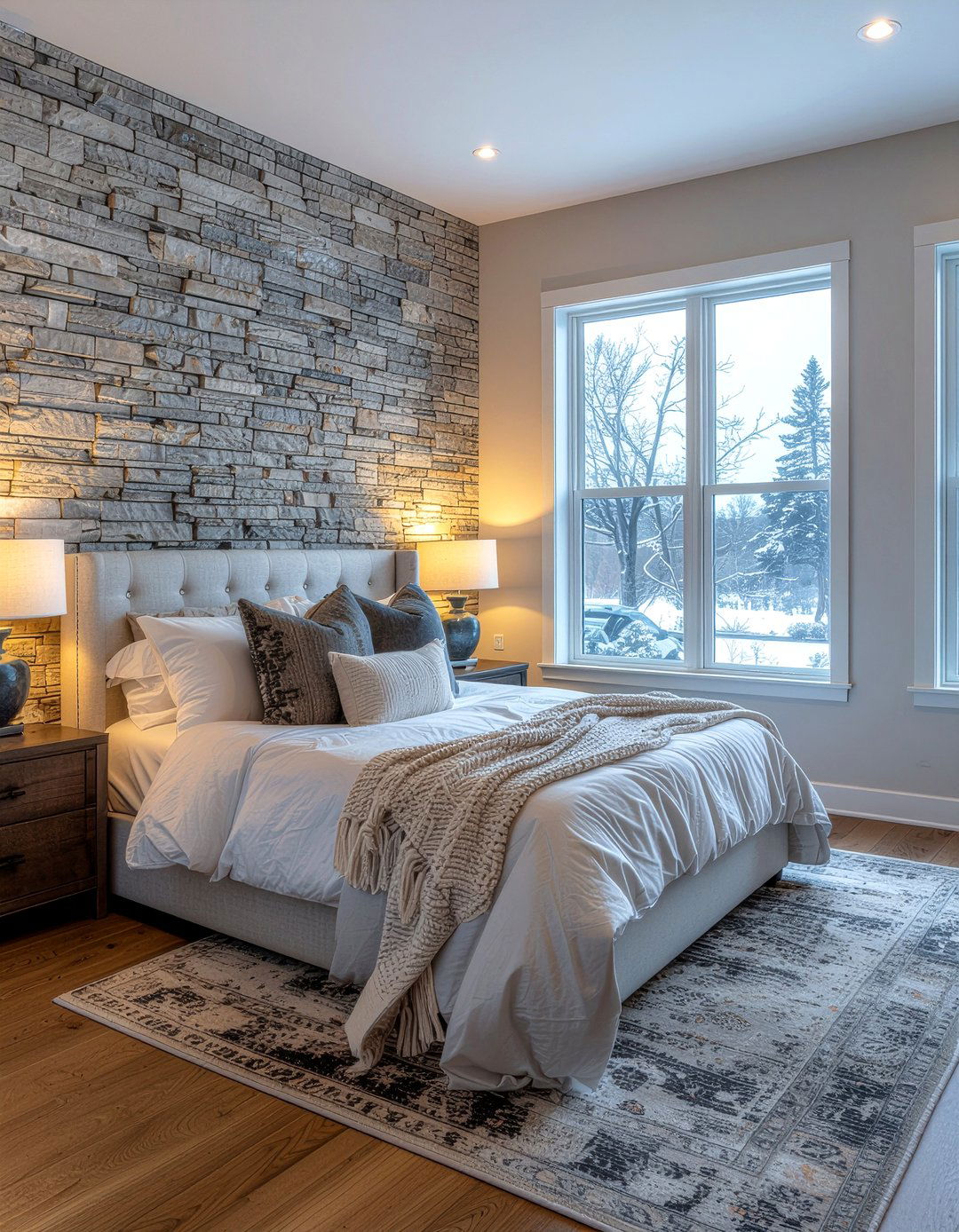 Stone Veneer - 30 bedroom feature wall ideas