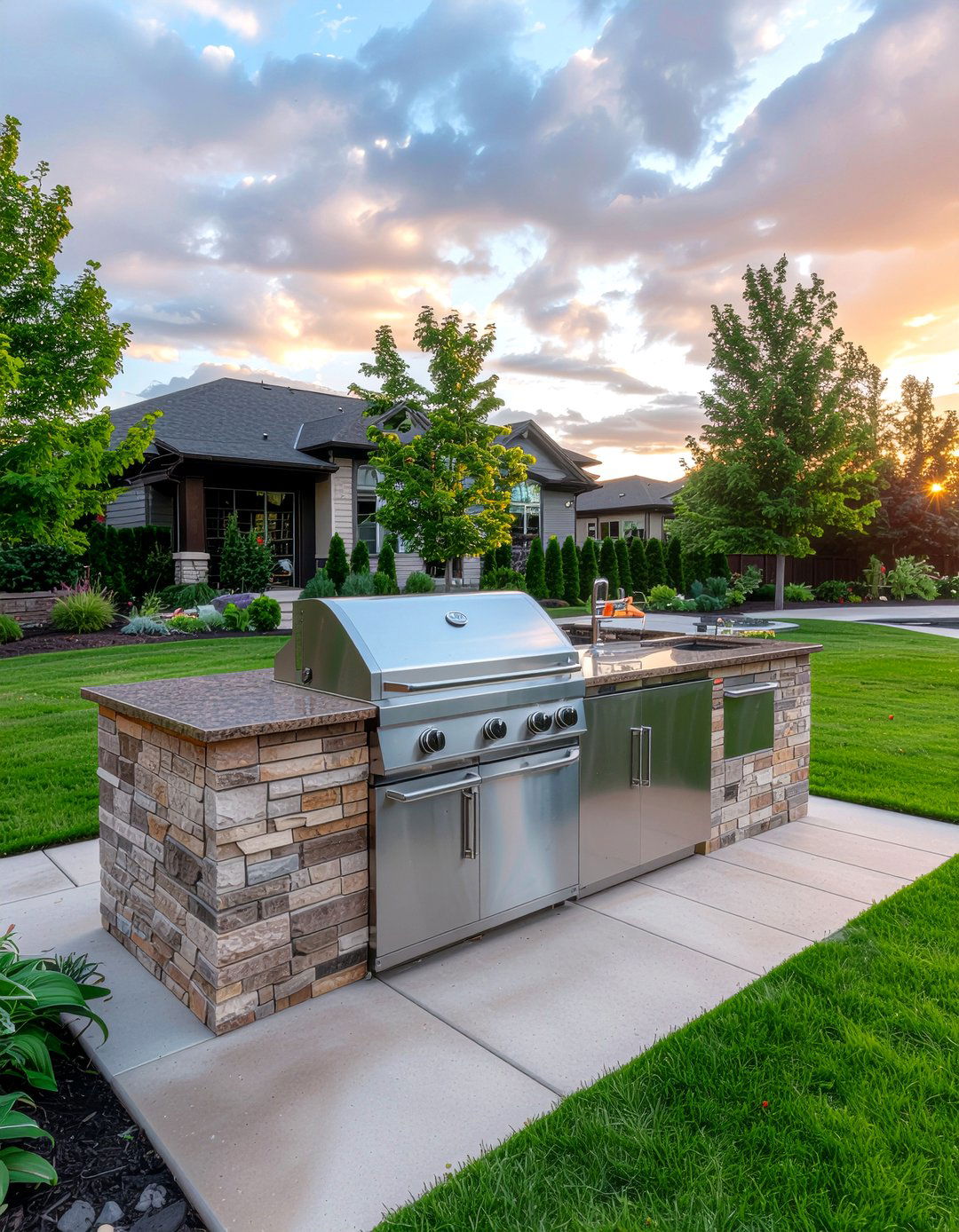 Stone Veneer Grill Island - 30 outdoor kitchen grill ideas