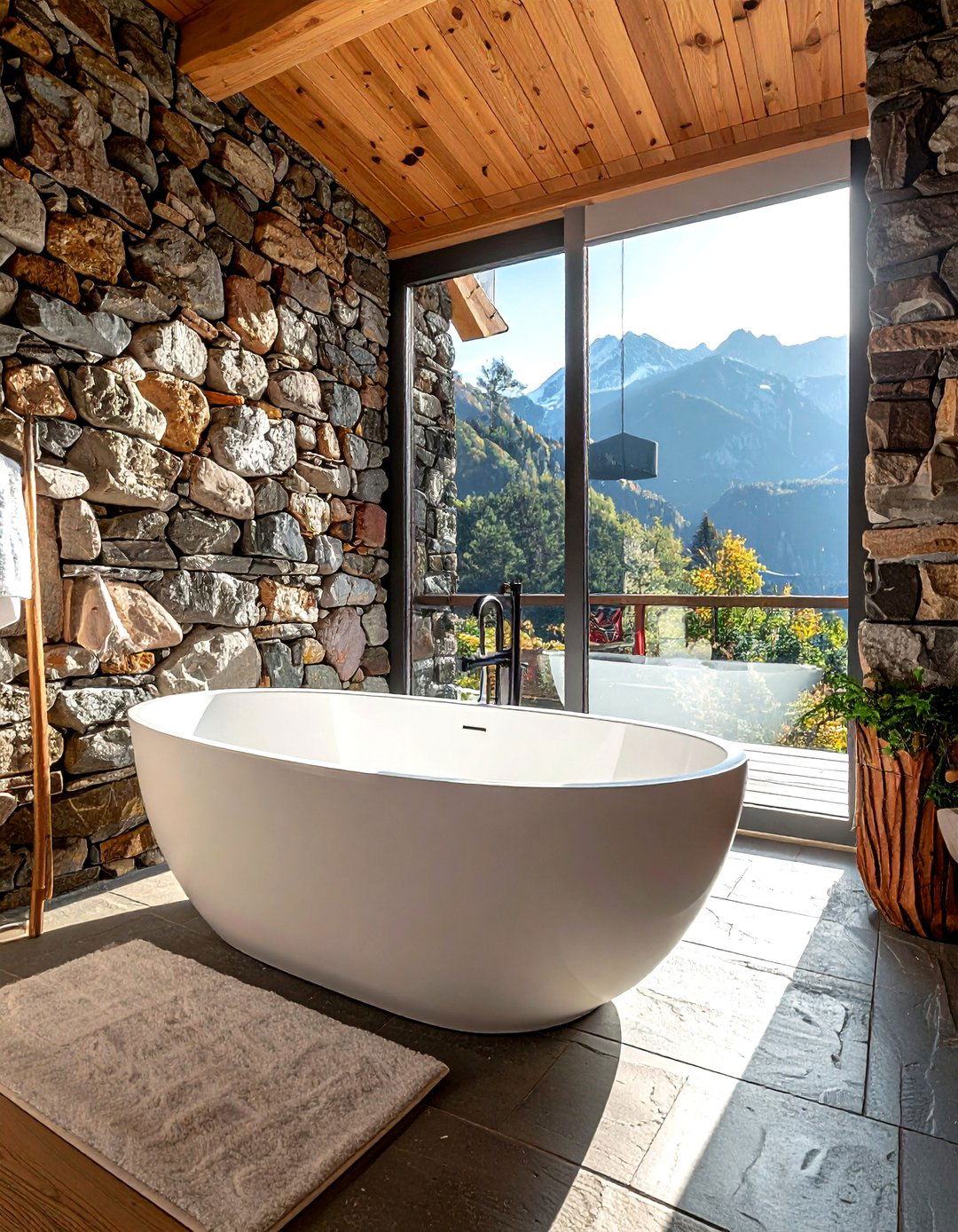 Stone Wall Bathroom - 30 chalet bathroom ideas