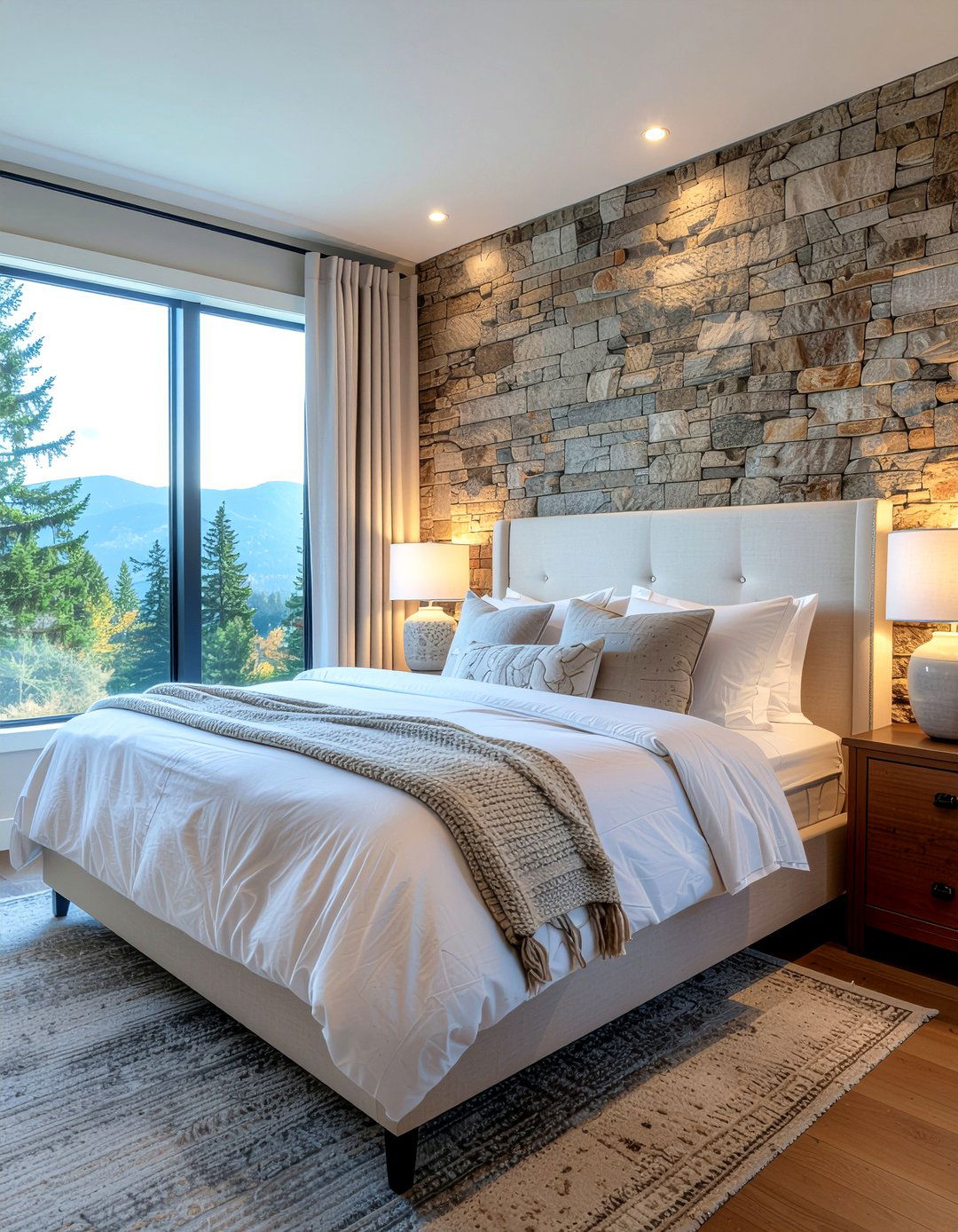 Stone Wall Bedroom - 30 mountain house bedroom ideas