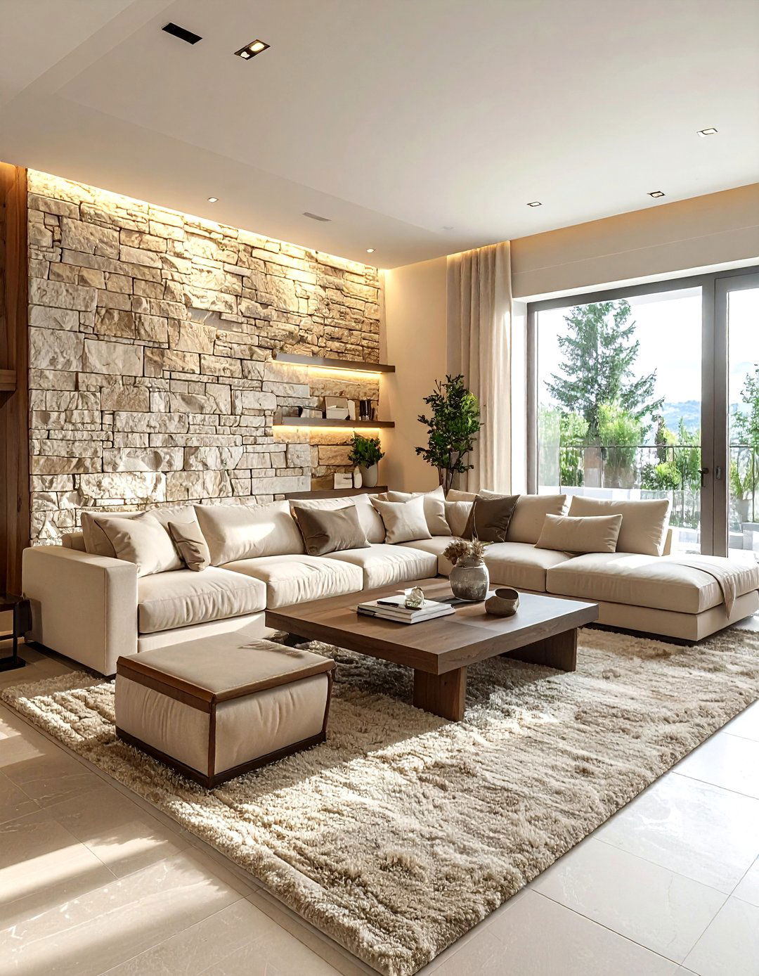 Stone Wall Beige Living Room - 30 beige living room design ideas
