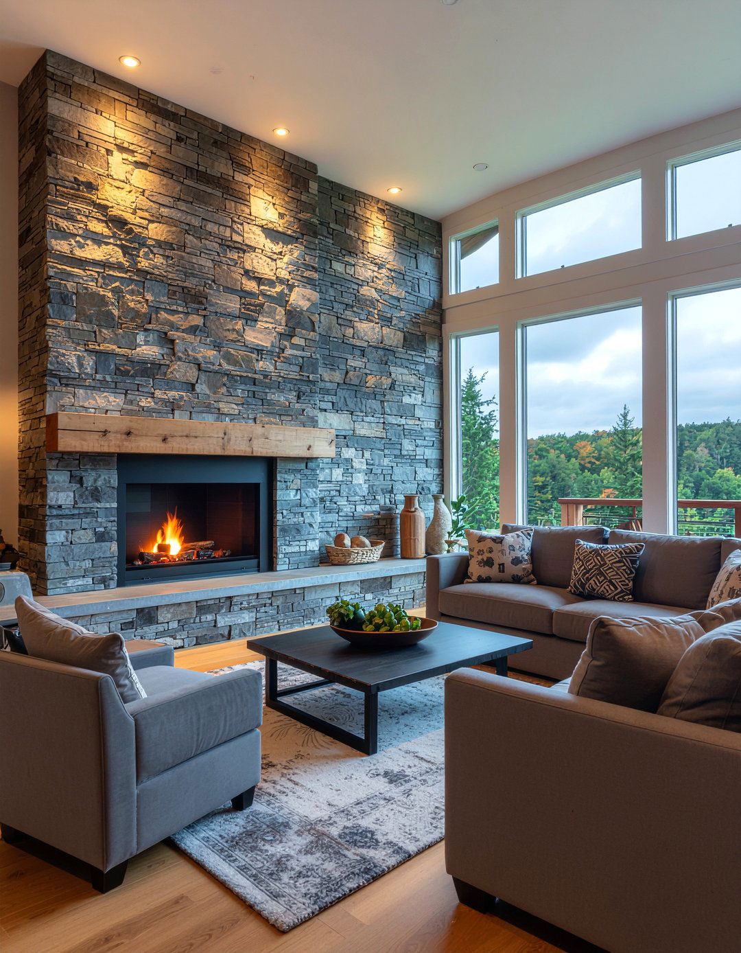 Stone Wall Cabin - 30 cabin style living room ideas