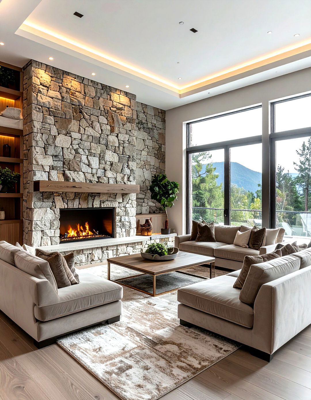 Stone Wall Living Room - 30 resort living room ideas