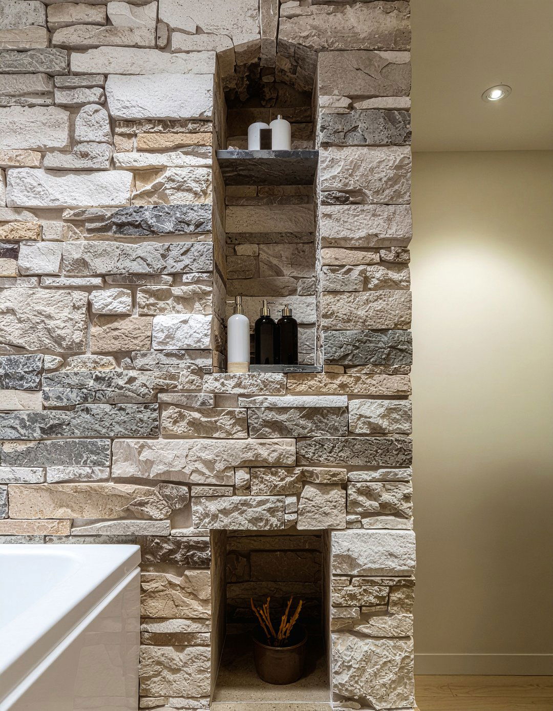 Stone Wall Niche - 30 bathroom recessed shelf ideas