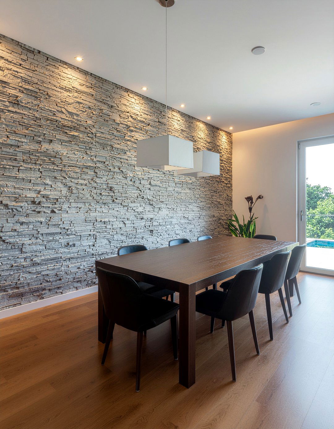 Stone accent dining wall - 30 luxury dining room ideas