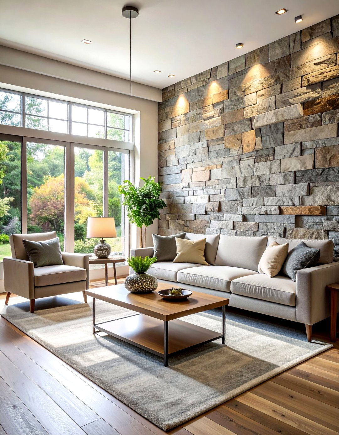 Stone accent wall - 30 nature-inspired decor ideas