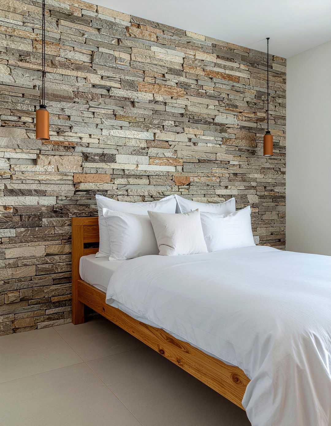 Stone accent wall - 30 rustic bedroom ideas