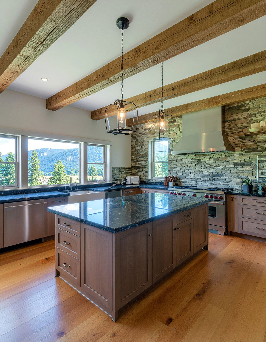 Stone and reclaimed wood kitchen - 30 mixed material kitchen ideas