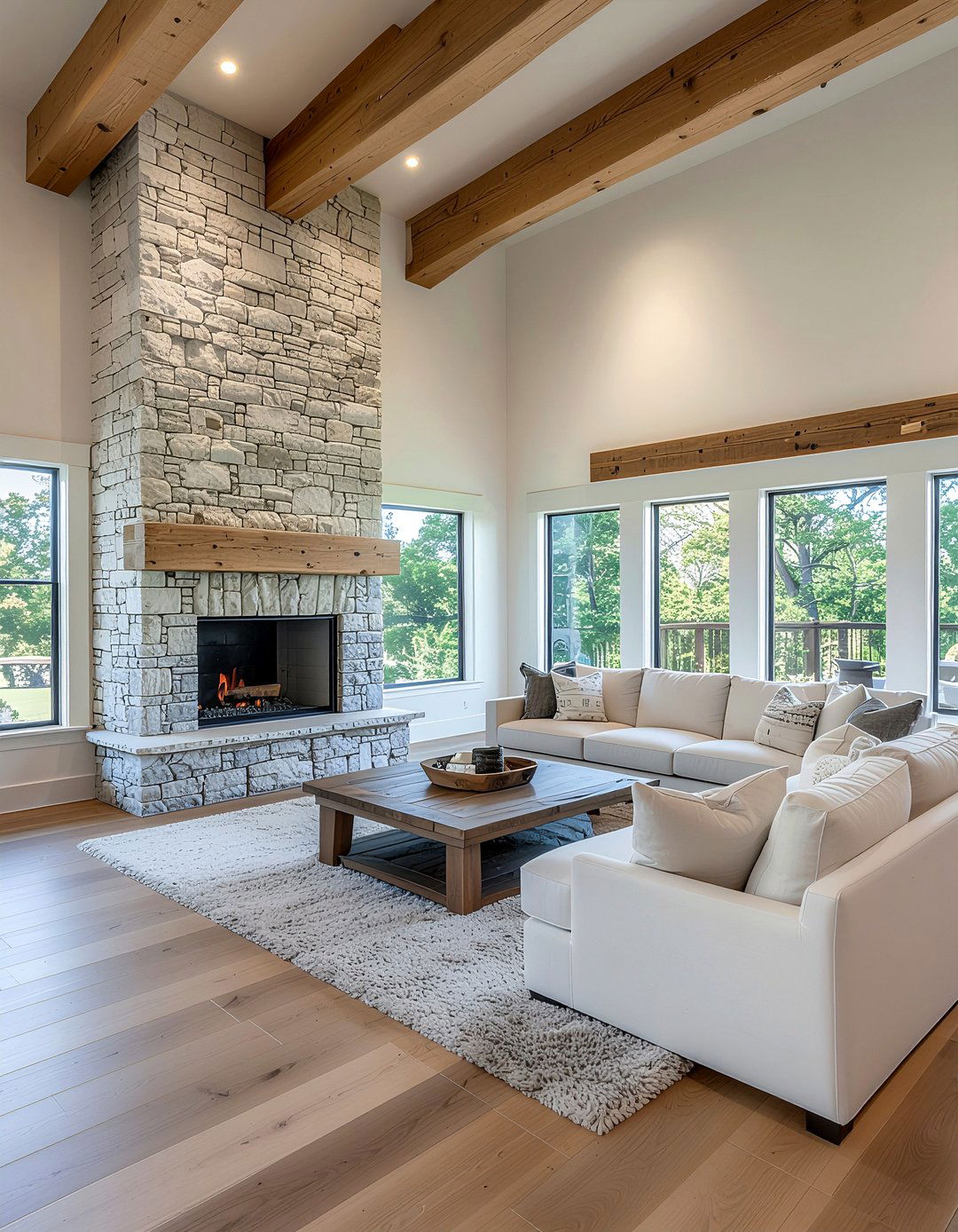 Stone and wood living room - 30 mixed material living room ideas