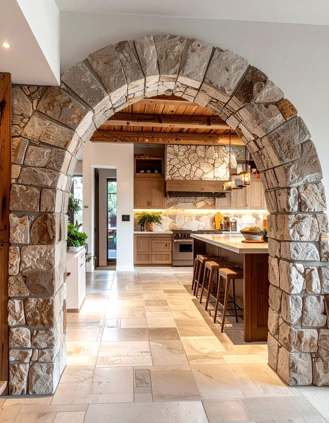 Stone archway - 30 rustic lodge kitchen ideas