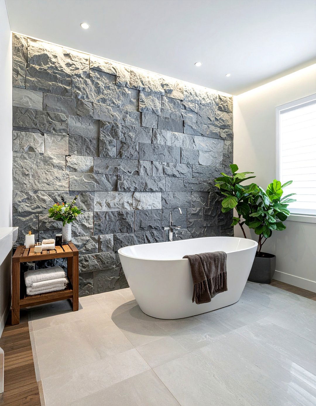Stone bathroom wall - 30 natural home decor ideas