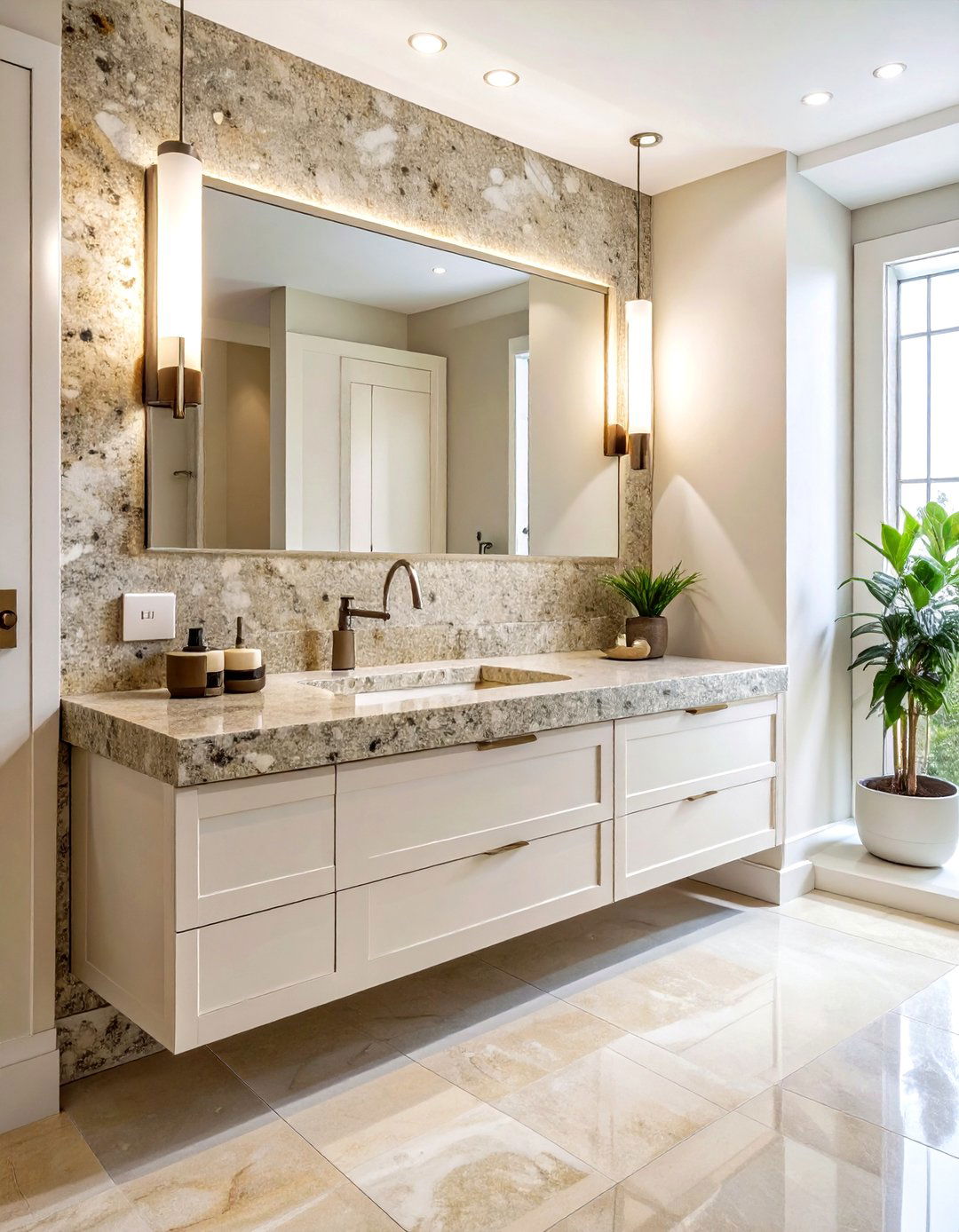 Stone beige vanity top - 30 beige bathroom furniture ideas