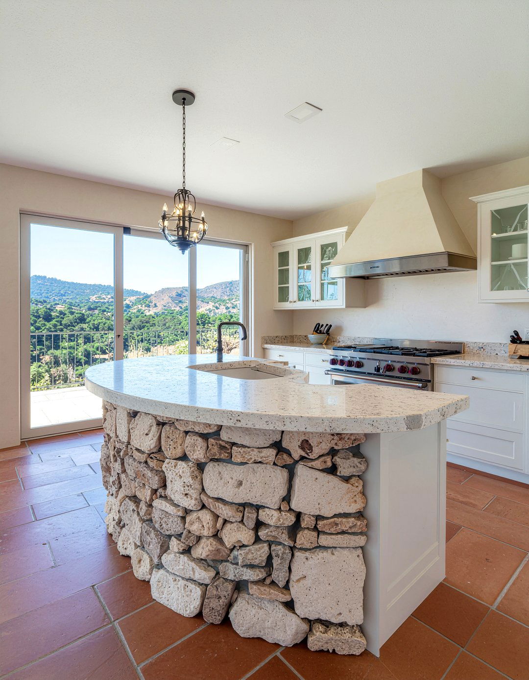 Stone curved island - 30 curved kitchen island ideas