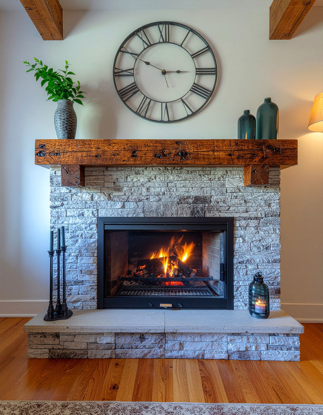 Stone fireplace - 30 living room mantel styling ideas