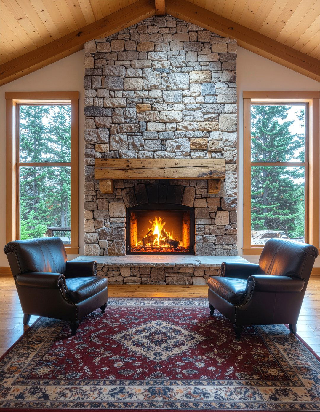 Stone fireplace focal point - 30 great room ideas