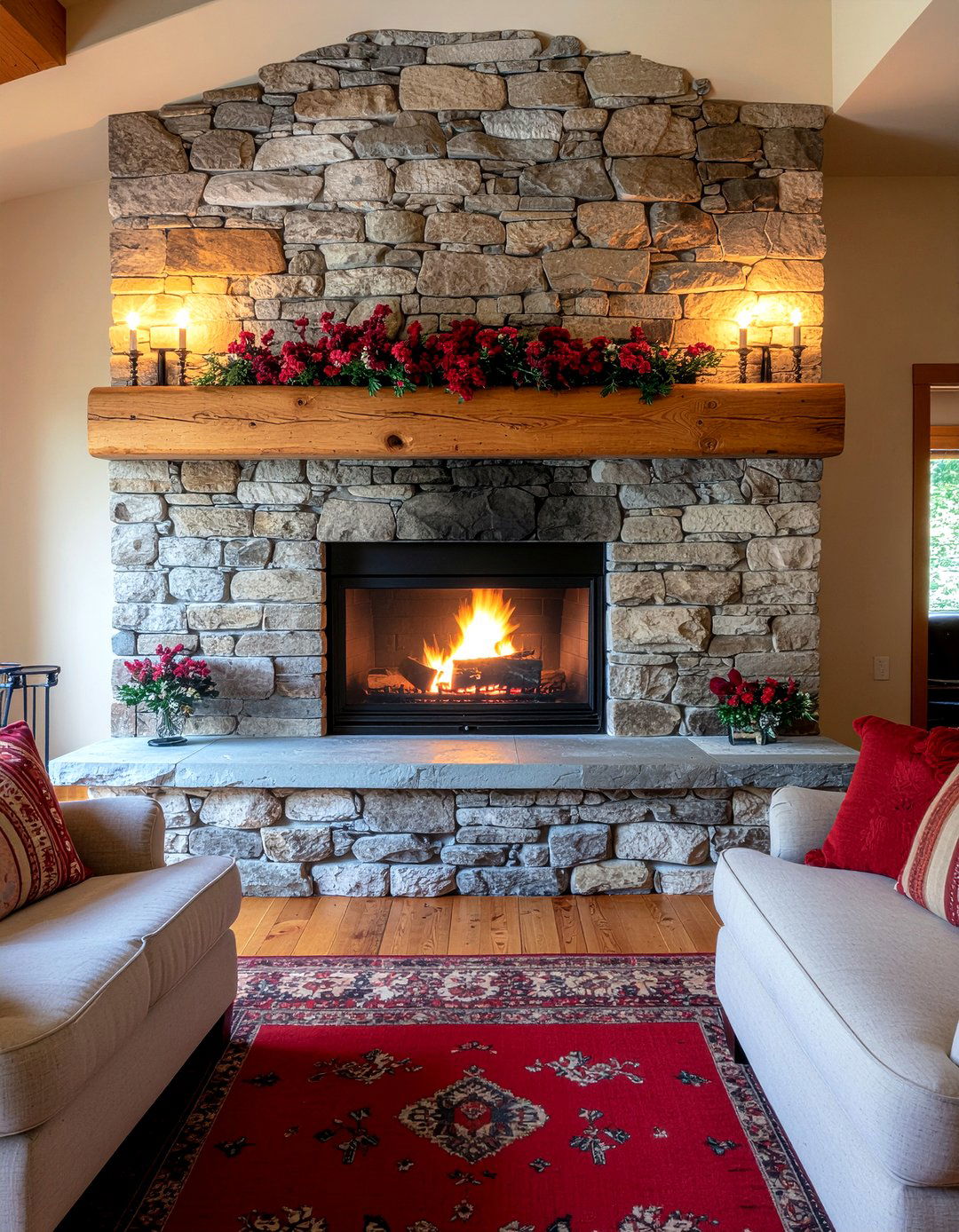 Stone fireplace living room - 30 cottage core living room ideas